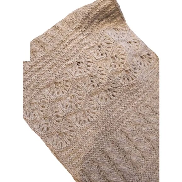 La Luna Boutique London Scalloped Edge Fringe Oatmeal Scarf Size 80"x20" - Picture 1 of 5